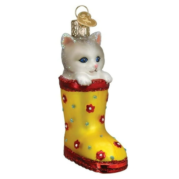 Old World Christmas Kitten in Rain Boot Glass Blown Ornament for Christmas Tree