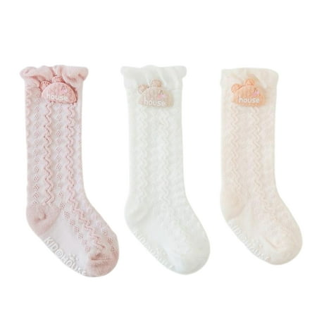 

3 Pairs Toddler Kids Baby Cotton Socks Unisex Cartoon Pattern Stocking Medium Tube Anti Slip Socks