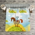 thumbnail image 3 of Ambesonne Cartoon Quilted Bedspread Set 3 Pcs, Knight and His Horse, King Size, Apple Green Sky Blue, 3 of 3