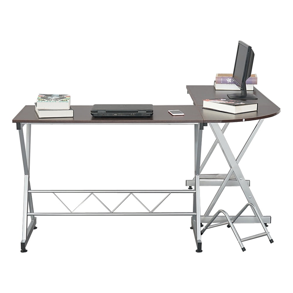 Ubesgoo Wooden Corner L Shaped Computer Desk With Keyboard Tray And Detachable Tower Cart
