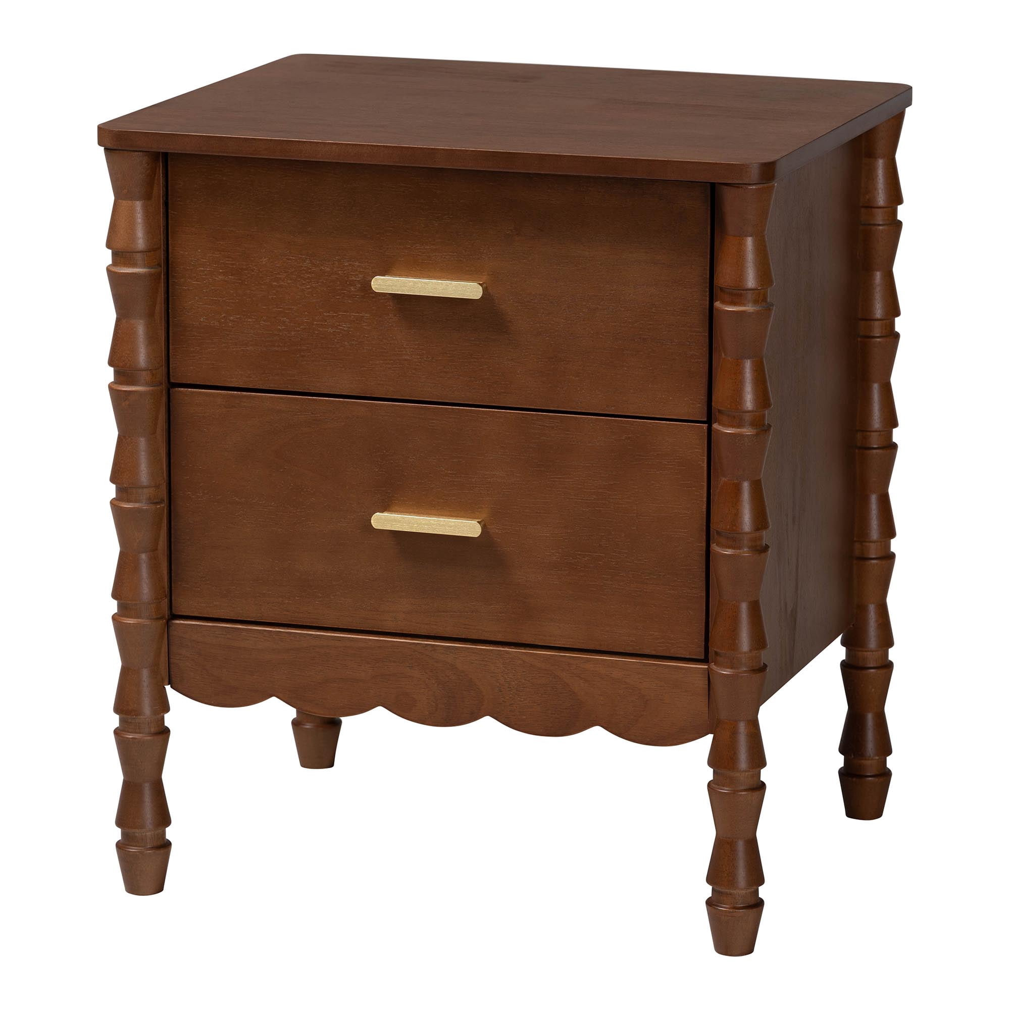 Baxton Studio Danette Modern Nightstand, 2-Drawer, Walnut Brown
