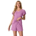 thumbnail image 6 of MINTREUS Women's Knit Pajamas Set Ruffle Sleeves Sleepwear Casual 2 Piece Pjs Soft Loungewear with Pockets, 6 of 6