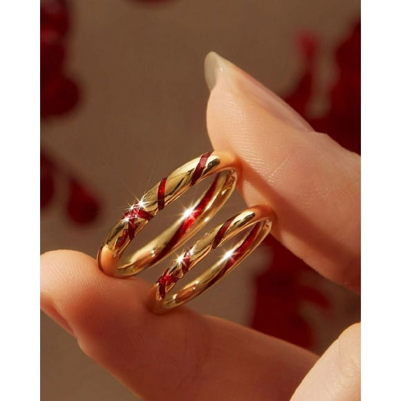 Anillo de pareja de cuerda roja esmaltada de una línea con diseño de nicho de miles de millas para matrimonio, un par de regalos para hombres y mujeres