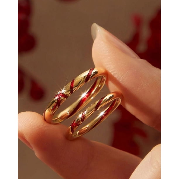 Anillo de pareja de cuerda roja esmaltada de una línea con diseño de nicho de miles de millas para matrimonio, un par de regalos para hombres y mujeres