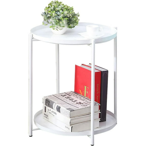 FGYRYK,Metal Coffee End Table Sofa Side Table with 1/2 Removable Round Anti-Rust Tray,White - 2 Tray
