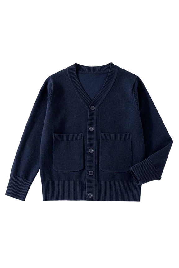Girls Cardigan Sweater Long Sleeve School Uniform Knit Cardigan Button Sweater Jacket Outwear(7-9 Years,I27-Navy)