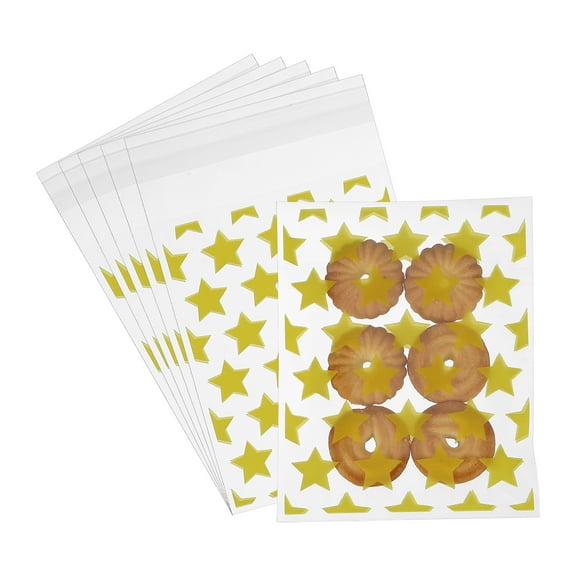 Uxcell Cookie Treat Bags, 3" x 4" 100 Pcs Clear Self Sealing Bags Bakery Packaging Bags, Yellow