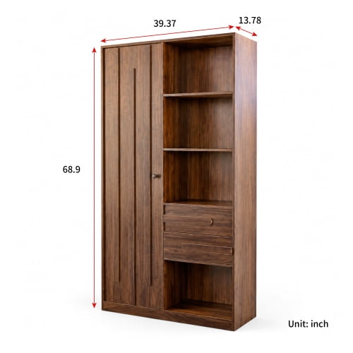 68.9" H Tall Freestanding Storage Cabinet with Fluted Door, 2 Drawers & Open Shelves – Multi-Purpose Organizer for Bedroom, Living Room, Entryway & Office