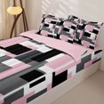 thumbnail image 2 of Castle Fairy Mid Century Block Print Zipper Twin Comforter Sets with Fitted Sheet and 2 Pillowcases,Minimalism Square Motif Zipper Bedding Set,Pink Black Gray,Reversible, 2 of 7
