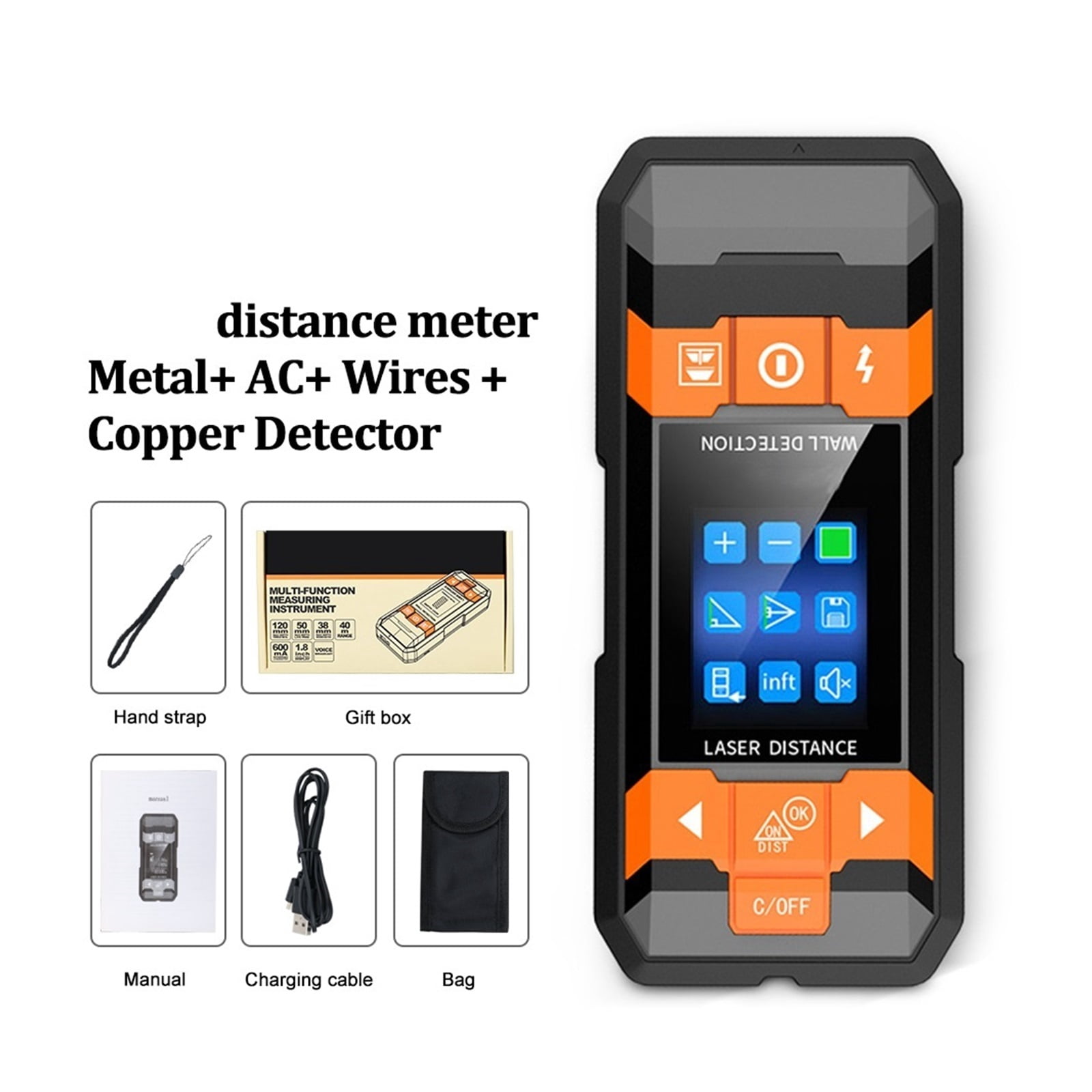 Digital Distance Meter Stud Finder AC Wire Tracker Wall Scanner Wood Moisture Meter Rangefinder Tape Metal Detector ,Accurate and Quick - 210C