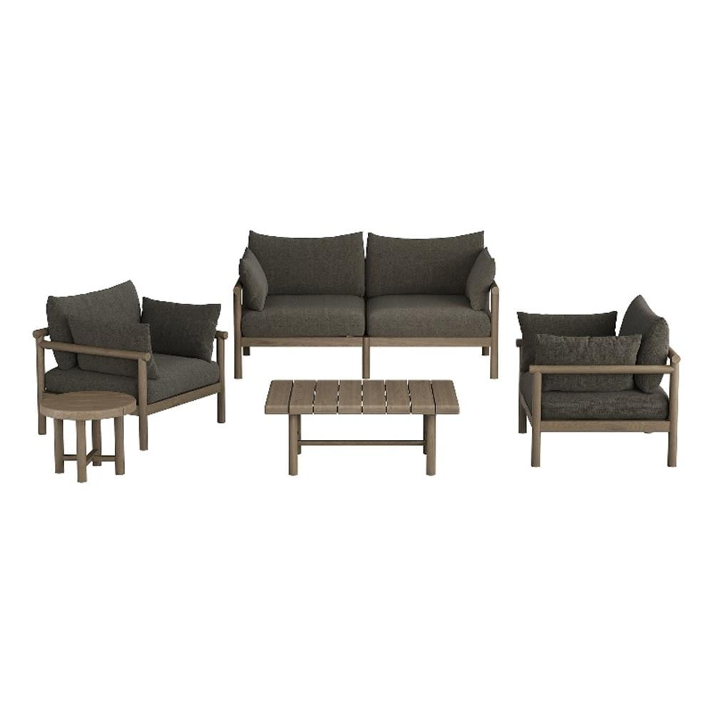 Afuera Living 5-Piece Outdoor Teak Furniture Set Weathered Gray with Cushions
