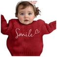 thumbnail image 2 of Bobifish Baby Ribbed Sweater “Smile” Letter Print Long Sleeve Knitted Sweater Crewneck Casual Fashionable Boys Girls Daily Wear Pullover Top, 2 of 3
