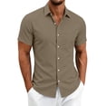 thumbnail image 2 of LEKWK Button Down Shirt for Men Short Sleeve Collared Casual Work Shirt with Chest Pocket Lightweight Breathable Classic Fit Summer Top Brown XXXXXL, 2 of 3