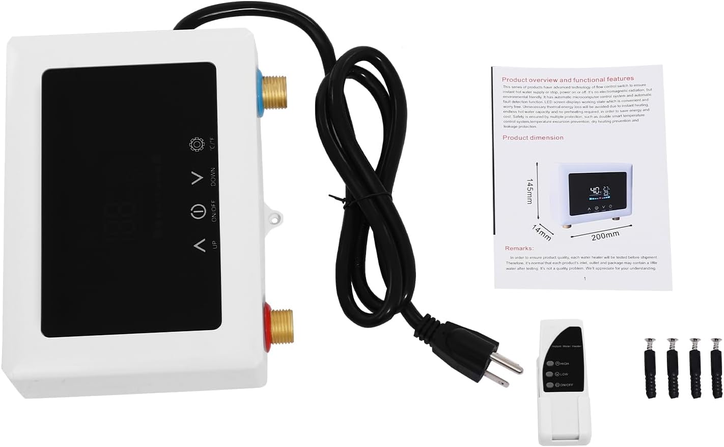 110V Instant Electric Water Heater with Remote Control, 3000W Wall Mount Electric Water Heater with LED Display, Modern Electric Water Heater for Bathrooms, Hotels