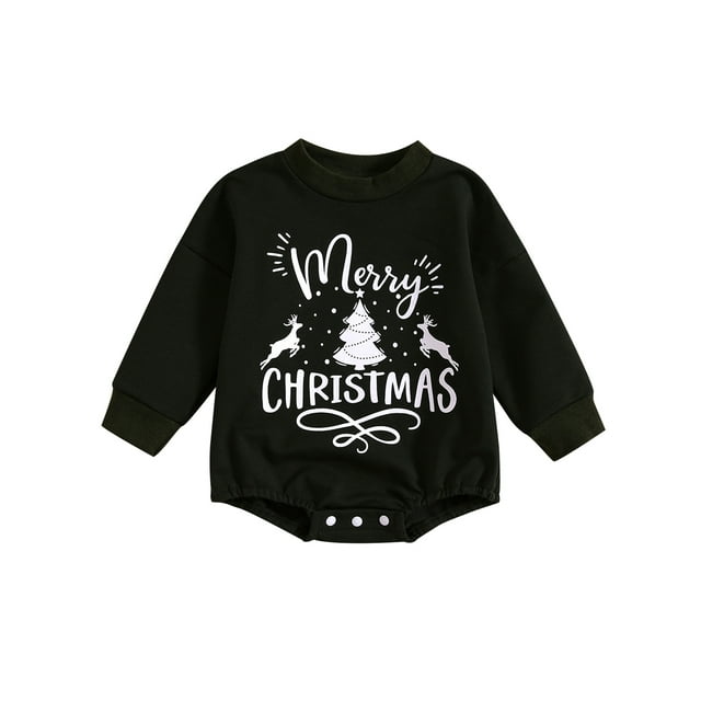 Honganda Barboteuse Bébé Garçons Filles Manches Longues Col Rond Imprimé Arbre de Noël Justaucorps Nouveau-Né