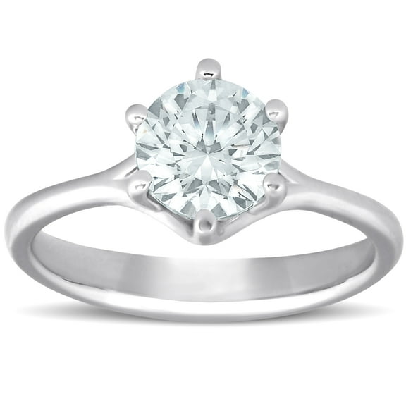 Pompeii 1 Ct Round Diamond Engagement Six Prong Solitaire Ring 14k White Gold