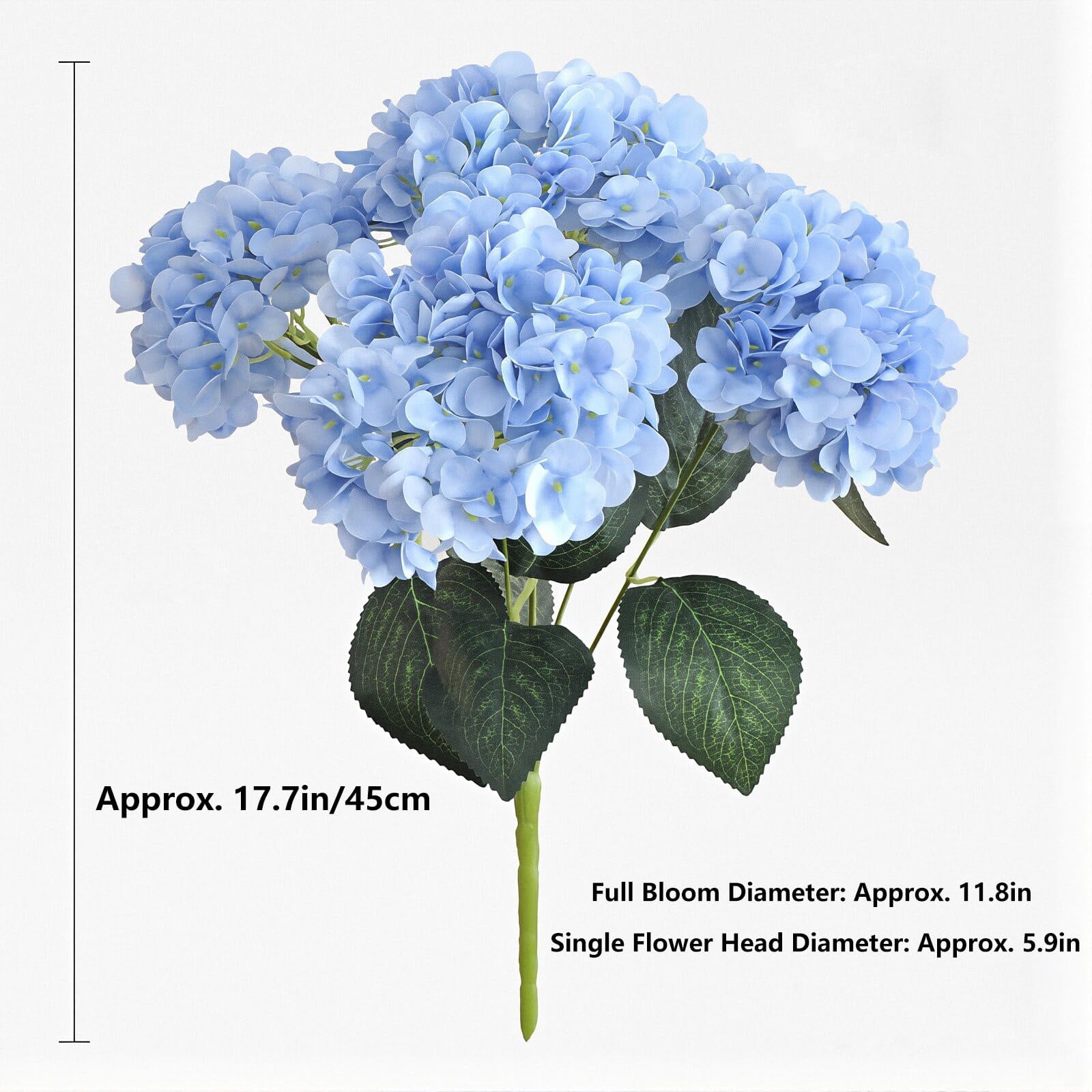 Uv-Resistant Waterproof Front Porch Hydrangeas, Realistic Silk Hydrangea Flowers, 17.7 Inch 5-Head Faux Floral for Front Porch & Spring Wedding Decoration