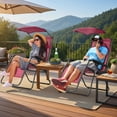 thumbnail image 3 of GVN Chaise Lounge Outdoor, Lounge Chair Outdoor,Folding Recliner Lounge Chair with Shade Canopy Cup Holder-Dark Red, 3 of 8