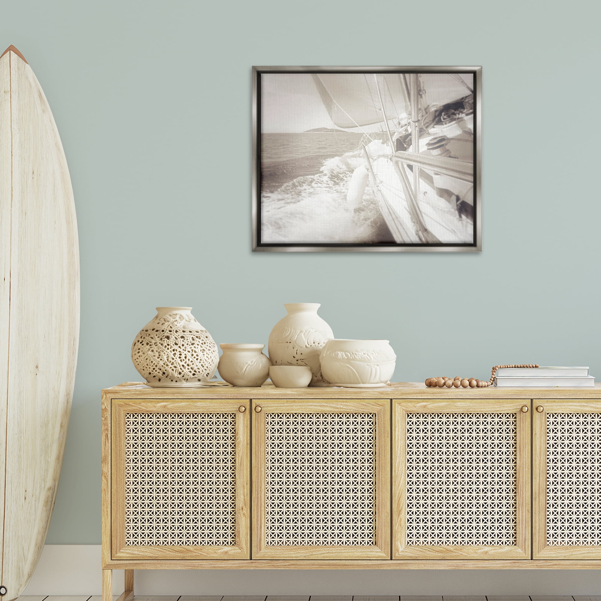 Stupell Industries Splashing Boat Bow Transportation Photography Gray Floater Framed Canvas Art Print Wall Art, 31 x 25