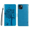 thumbnail image 5 of Wallet Case for iPhone 14 Plus 6.7" 2022, Allytech Embossed Tree&Cat PU Leather and TPU Bumper Anti-Shock Drop Proof Hand Strap Case for iPhone 14 Plus 5G, Blue, 5 of 5