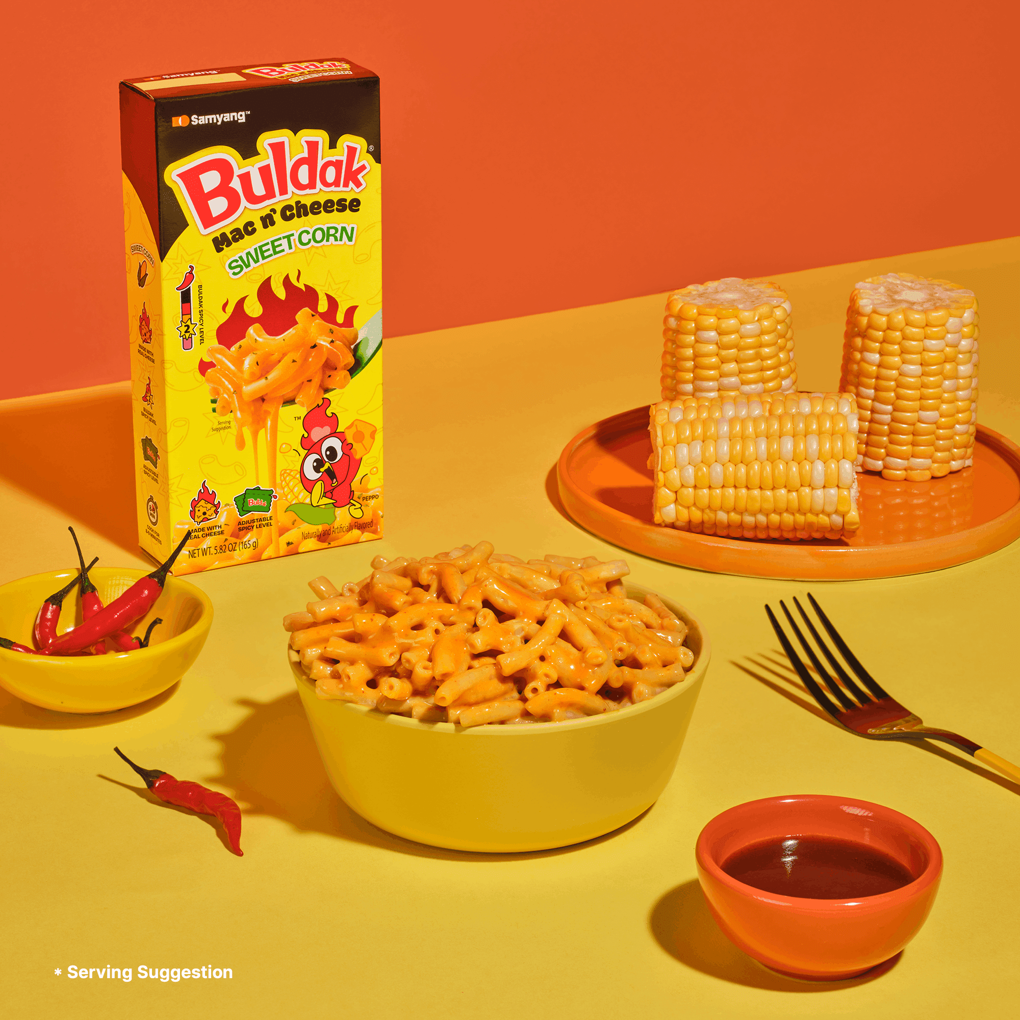 Buldak Mac & Cheese Sweet Corn Flavor Box with Spicy Sauce