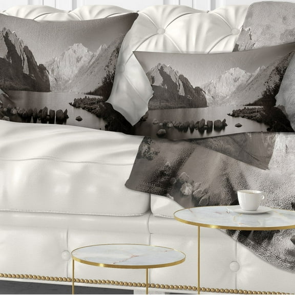 Designart Snow Mountain Lake Panorama - Landscape Printed Throw Pillow - 12x20