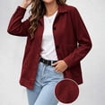 thumbnail image 2 of Ovzne Women's Corduroy Shacket Button Down Jacket Lapel Collar Long Sleeve Coat with Pockets Relaxed Fit Casual Outerwear,Wine Jackets for Women, 2 of 8