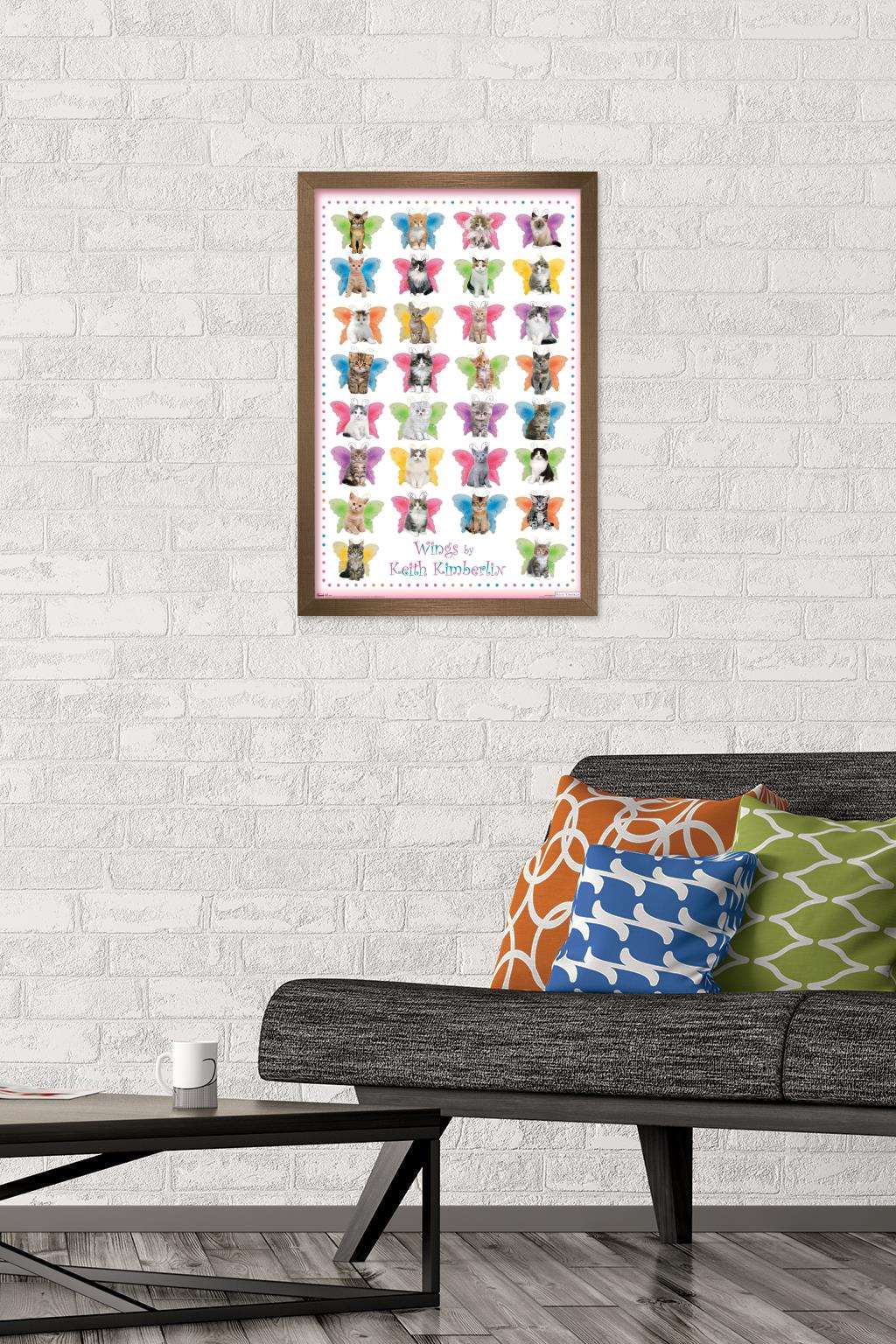 Keith Kimberlin - Kittens with Butterfly Wings Wall Poster, 14.725" x 22.375", Framed