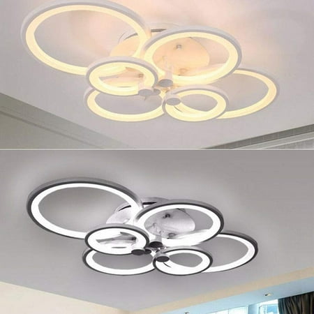 

Miumau 6/8 Rings LED remote Control Iron Base Modern Ceiling Chandelier Light Acrylic Lamp Shade Fixture Lamp Bedroom Indoor Living Room (6 Rings)