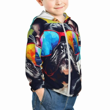 

Uemuo Rainbow Bulldog Sunglasses Pattern Rash Guard for Boys Girls Long Sleeve Swim Shirts UPF 50+ UV Sun Protection Hooded Fishing Shirt with Pocket for Kid-4 Years