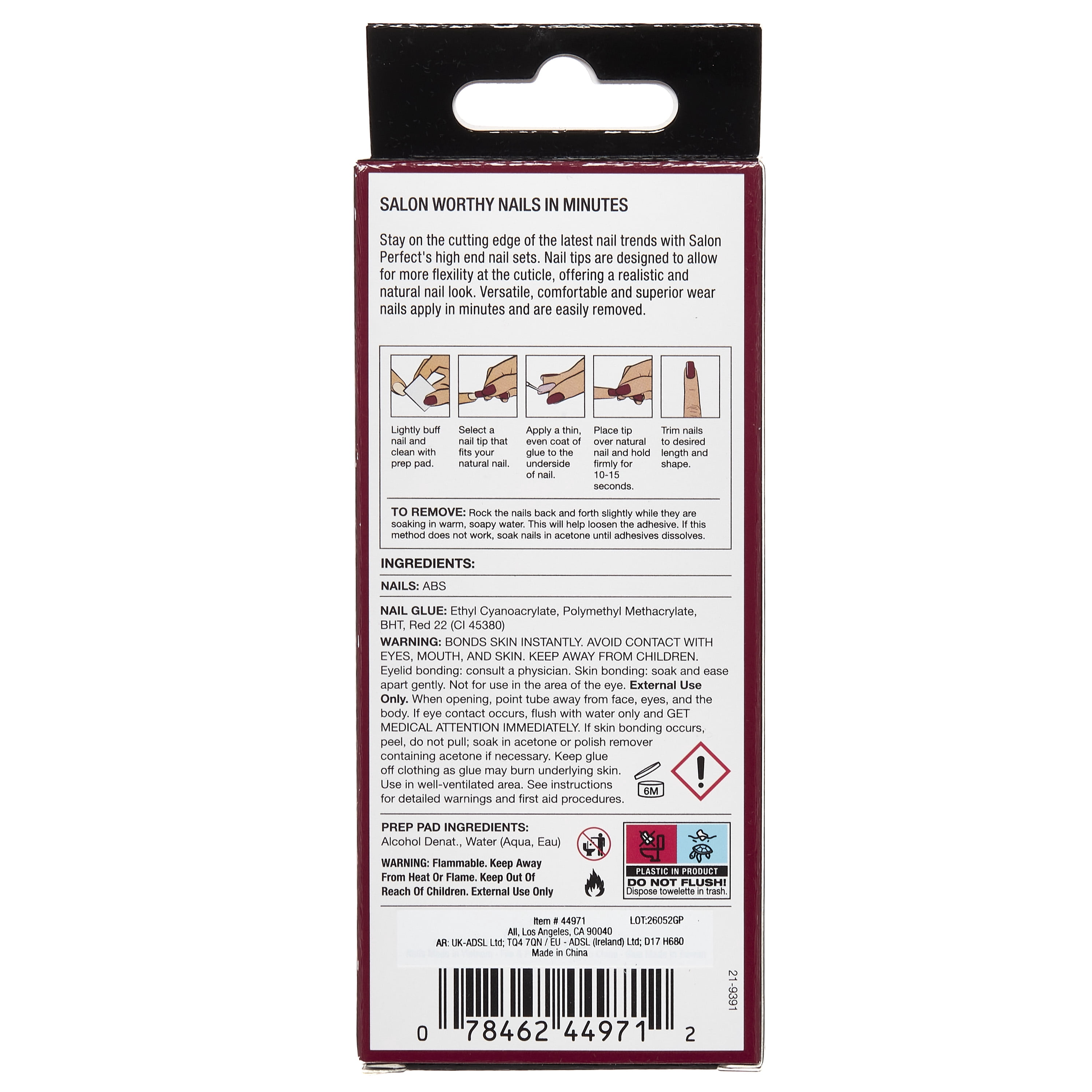 Salon Perfect Halloween Thrill Short Square Press-On Nails with Glue & File, Magnetic Cherry, 30 Pieces