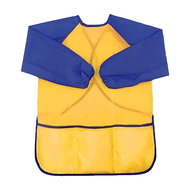 Niños arte Smock manga larga pintura Delantales con elástico apretado puños impermeable y repelente de pintura, amarillo, S