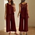 thumbnail image 2 of QATAINLAV Women's 2 Piece Outfits 2025 Summer Casual Back Hollow Out Tank Tops and Wide Leg Pants Lounge Set Vacation Clothes Wine XL Todays Daily Sales, 2 of 9
