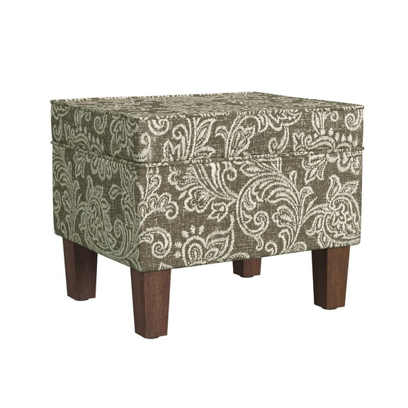 Benjara Ishi Accent Storage Ottoman- 22" Brown White Classic Floral Print