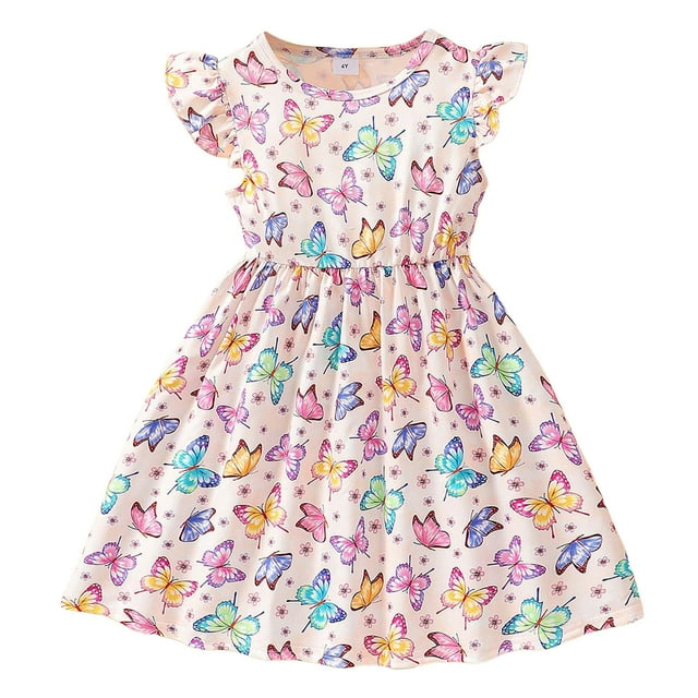 Robe Décontractée pour Filles Robe Évasée Robe d'Été Filles 3-4 Ans