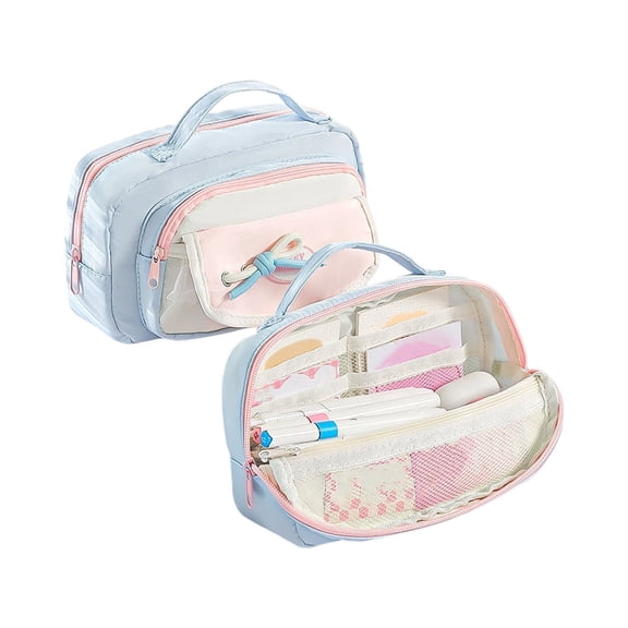 Hyknon Cute Pencil Cases, Large Capacity Pencil Case Pouch with Multi Compartments, Portable Durable Stationery Bag with Handheld Zipper, Multi-Functional Pen Bag for Office Travel Daily, Blue