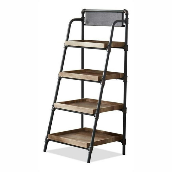 Bowery Hill Industrial Metal 4-Shelf Bookcase in Sand Black Finish