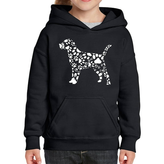 Girl's Word Art Hooded Sweatshirt - Dog Paw Prints