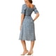thumbnail image 3 of Vestido de mujer INSPIRE CHIC con escote cuadrado, mangas cortas abullonadas, estampado floral, midi, primavera verano, azul polvoriento M, 3 of 6