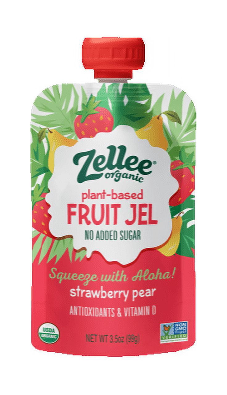 Zellee Organic Strawberry Pear Plant-Based Fruit Jel Pouches, 12 Ct