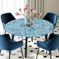 thumbnail image 5 of Elastic Fitted Round Tablecloth, Light Blue Teal Waterproof Stretch Table Cover for 36"-44" Tables, Retro Botanical Abstract Art Washable Outdoor Tablecloths for Patio, Picnic, Camping, 5 of 9