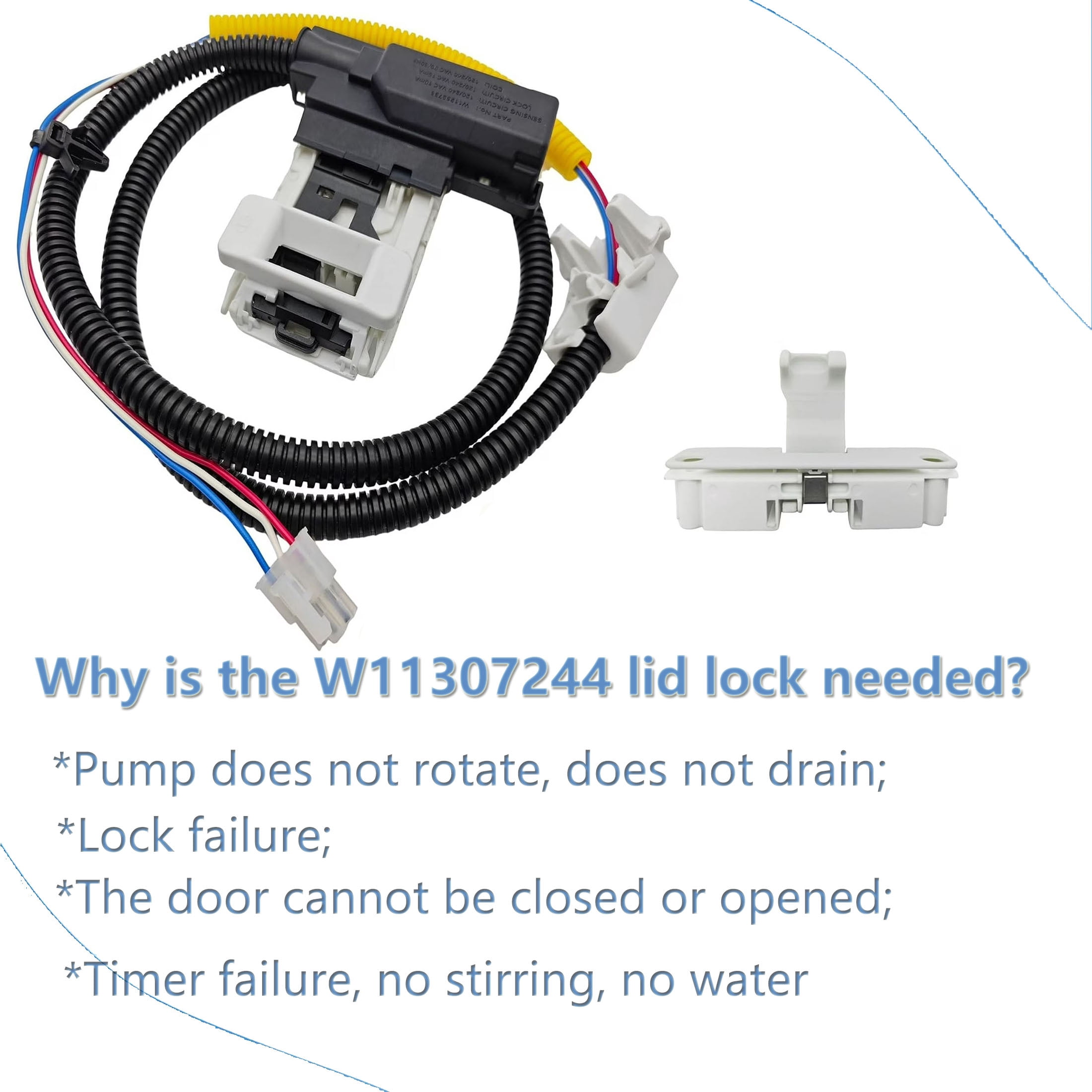 Washer Lid Lock Assembly W11307244 W10682535 and Lid Strike W10837741 Fit for Whirlpool Maytag Amana Kenmore, Washing Machine Door Latch Assembly