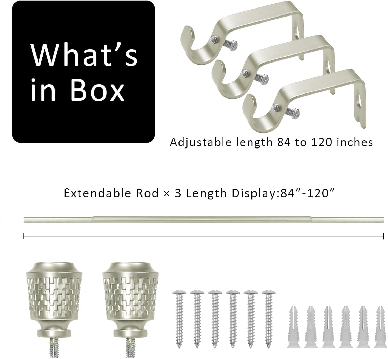 eTeckram 5/8" Single Curtain Rod with Vieve Finials,Pewter,84‘’-120‘’