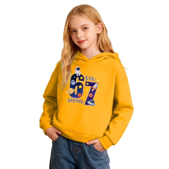 Fiaer Planet Printed Day of School 6 7 Long Sleeve Hoodies Six Seven Hooded Sweatshirt Casual Soft Crew Neck Basic Tops,Size 1-12 Years Yellow 160