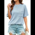 thumbnail image 1 of Blusa de Verano de Corta para Mujer, Estilo Túnica Básica Informal con Cuello Redondo Texturizado y Gran Tamaño Azul M, 1 of 10