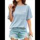 thumbnail image 1 of Blusa de Verano de Corta para Mujer, Estilo Túnica Básica Informal con Cuello Redondo Texturizado y Gran Tamaño Azul XXL, 1 of 10