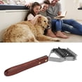 thumbnail image 3 of Dog Grooming Rake, 2 Rows Stainless Steel Comb Rake With Wooden Handle Dematting Comb Professional Grooming Rake For Cats And Dogs Brush For Shedding, 3 of 8