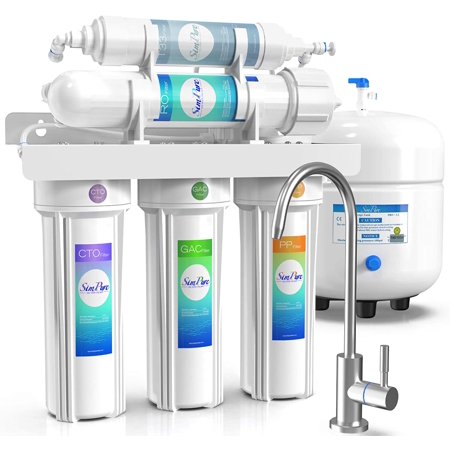 

SimPure Under Sink Water Filter System 5-Stage Reverse Osmosis Filtration Kitchen Counter Faucet with Tank 100 GPD T1 White