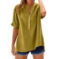 thumbnail image 5 of DDAPJ pyju Women Summer Beach Linen Henley Shirts 3/4 Sleeve Button V Neck Tunic Blouses 2025 Trendy Casual Loose Dressy Tops Yellow L, 5 of 8