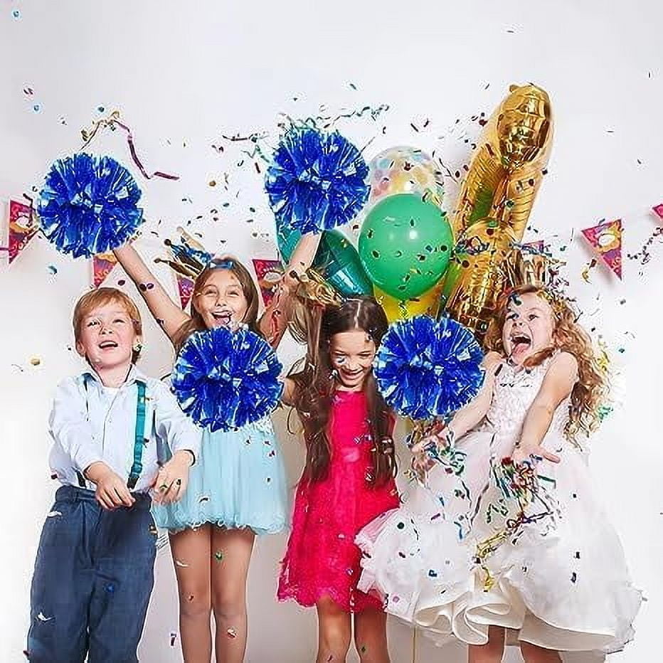 Metallic Cheerleading Pom Poms, 6Pcs Cheerleaders Cheer Pom Poms with Baton Handle, Cheering Squad Hand Flower